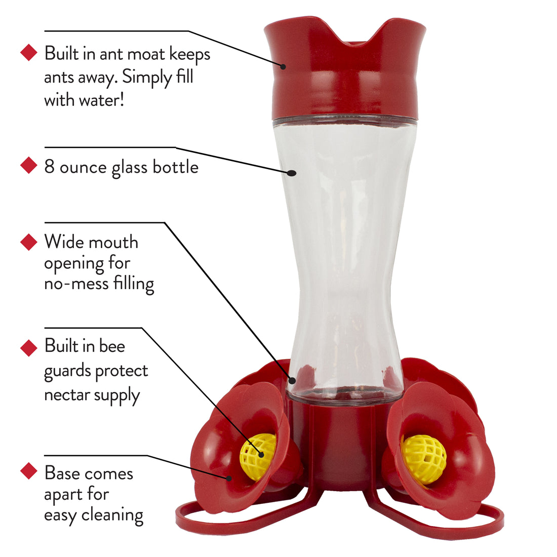 Four Flower Glass Hummingbird Feeder